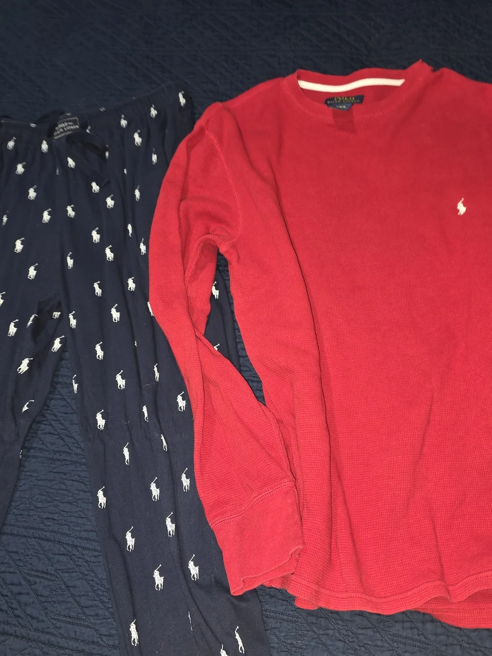 2PC MEDIUM VINTAGE Polo by Ralph Lauren Red Top Navy Pony-Print Pajama Pants SET